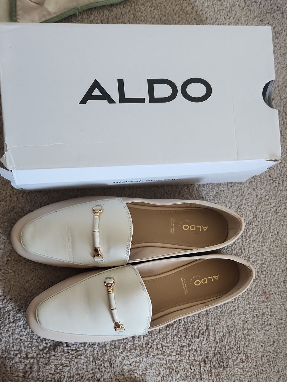 ALDO Cream Leather Loafers with Gold Bit